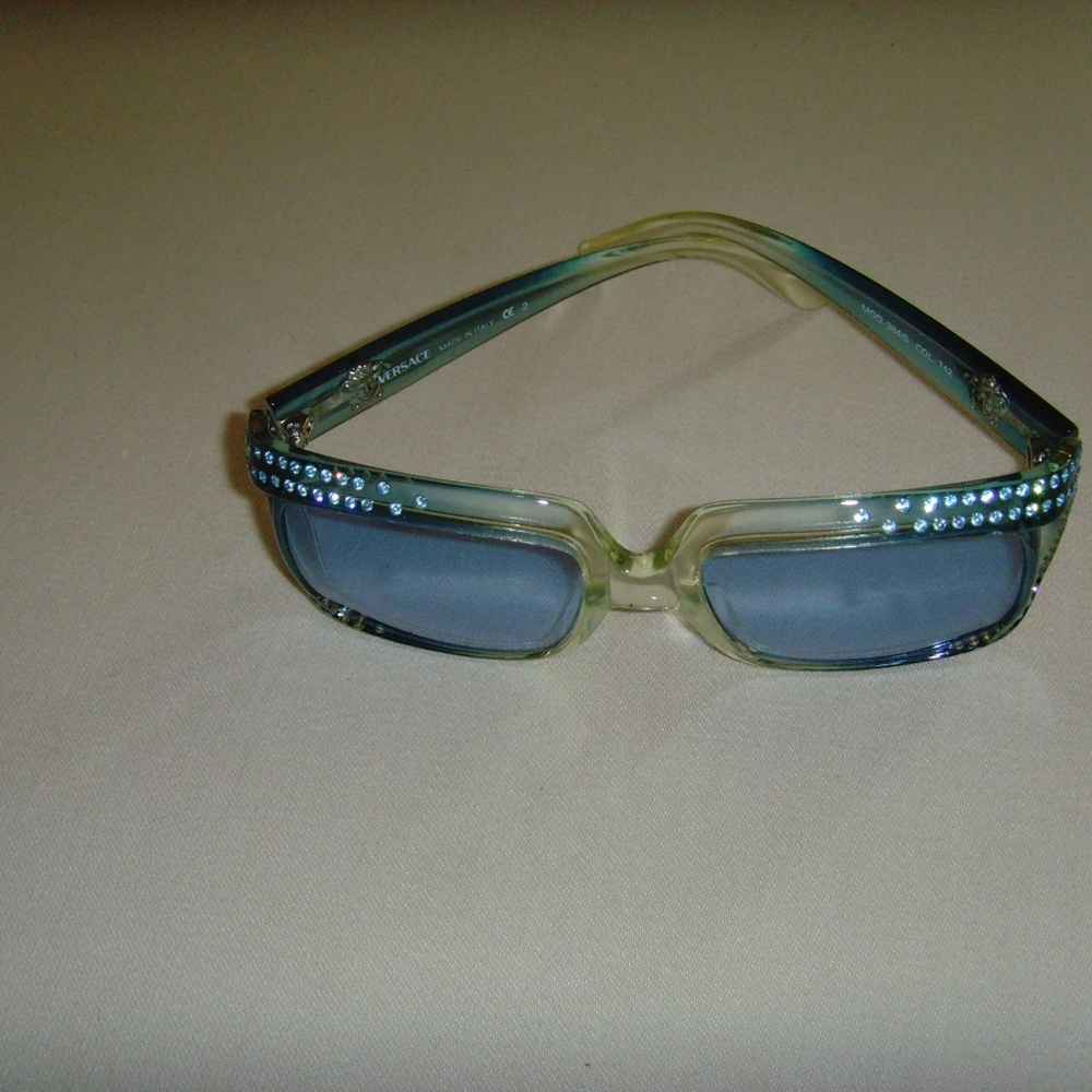 VERSACE Vintage Blue and Rhinestone Sunglasses - Picture 5 of 16